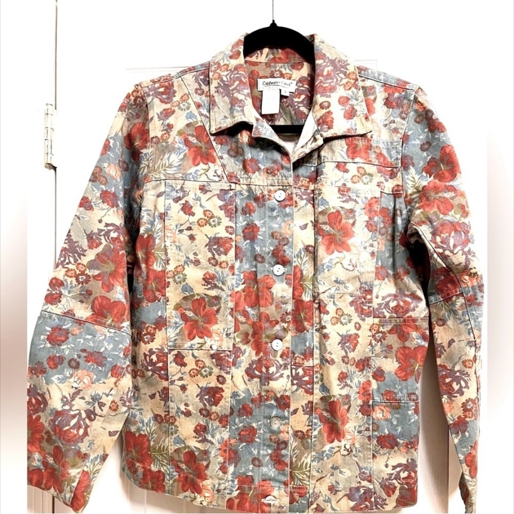 Coldwater Creek Denim Shirt Jacket M | Dusty-Floral motif | Lagenlook - Picture 2 of 5